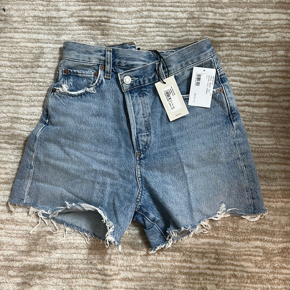 Agolde new criss cross jean shorts from intermix